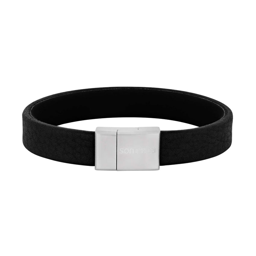 Son of Noa herrearmbånd i sort kalveskind med stållås 19–23 cm